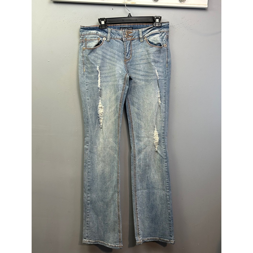 Royal Blue Jeans Women 11x35 Light Blue Bootcut Distressed Mid Rise Denim Pants